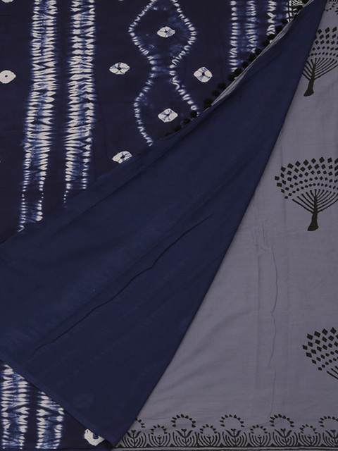 

Pothys Navy Blue & Grey Pure Cotton Printed Saree