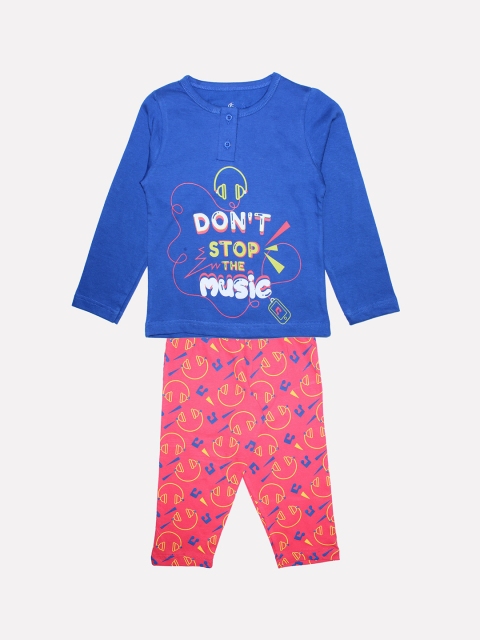 

KiddoPanti Girls Blue & Pink Printed Night suit