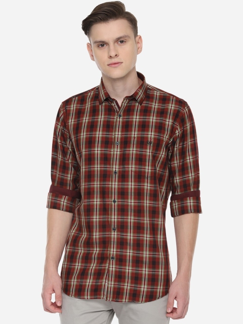 

Van Heusen Sport Men Maroon & Beige Slim Fit Checked Casual Shirt
