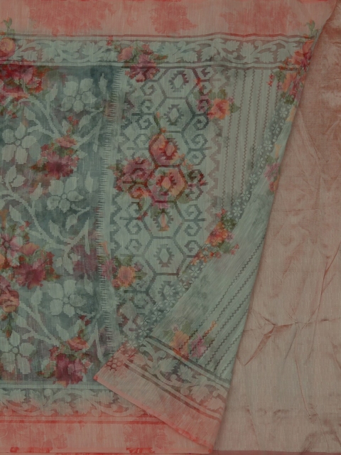 

Pothys Grey & Pink Jute Silk Printed Saree