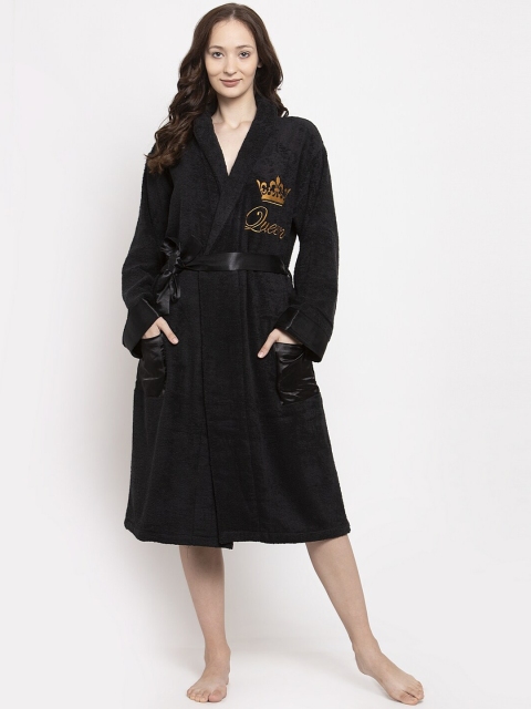 

DECOREALM Women Black Solid Bath Robe DRBR-15