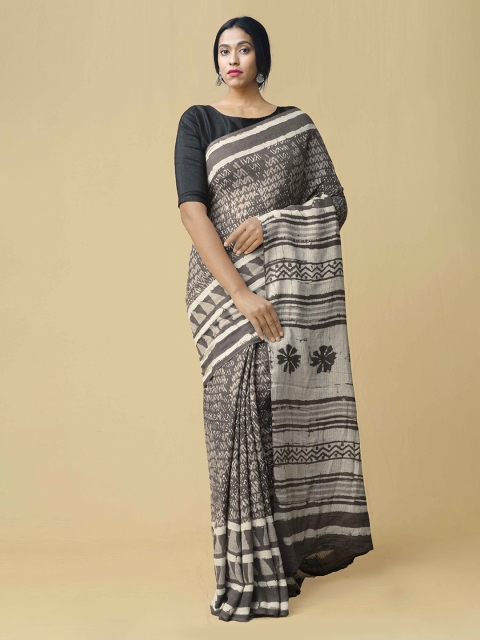 

Unnati Silks Grey & Off-White Pure Cotton Printed Kota Handloom Saree