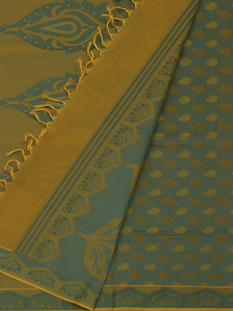 Pothys Mustard Yellow & Turquoise Blue Pure Cotton Woven Design Saree