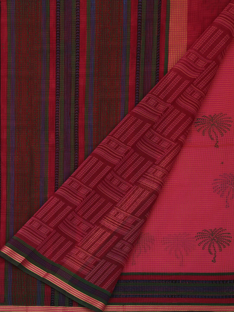 

Pothys Pink & Navy Blue Cotton Blend Printed Saree