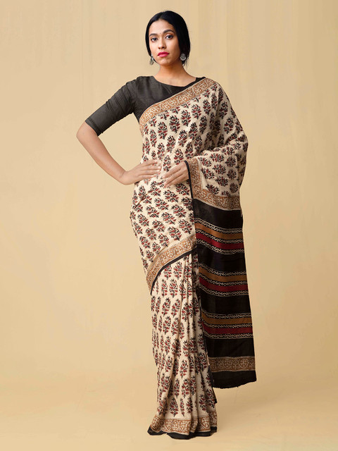 

Unnati Silks Cream-Coloured Pure Cotton Printed Kota Saree