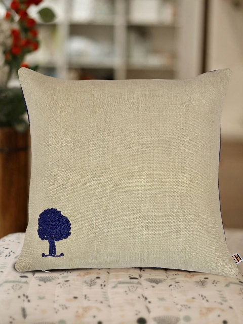 

EverHOME Purple & Beige Set of Single Embroidered Square Cushion Covers