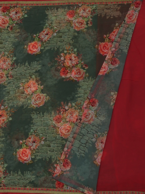 

Pothys Green & Red Poly Georgette Printed Saree