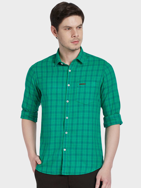 

ColorPlus Men Green Regular Fit Checked Casual Shirt
