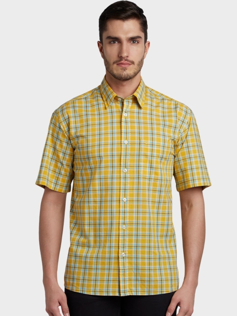 

ColorPlus Men Yellow & Green Regular Fit Checked Casual Shirt