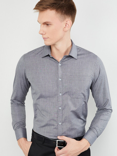 

max Men Grey Regular Fit Solid Formal Shirt