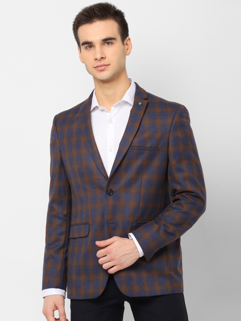 

Allen Solly Men Navy Blue & Brown Checked Slim-Fit Single-Breasted Casual Blazer