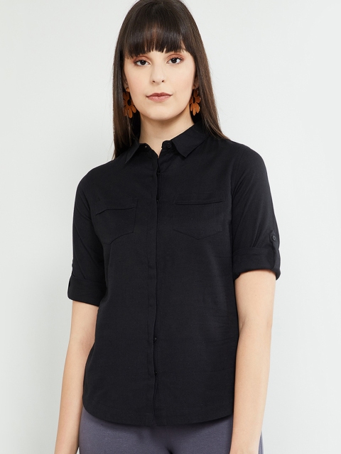 

max Women Black Regular Fit Solid Casual Shirt