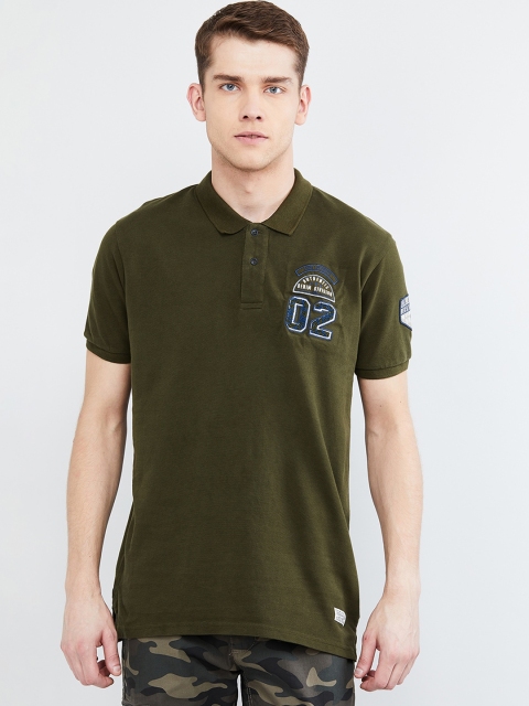 

max Men Olive Green Solid Polo Collar T-shirt