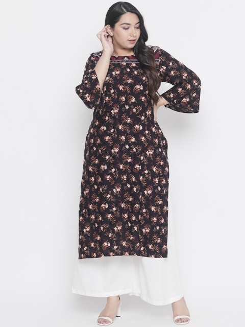 

Amydus Women Black & Red Floral Printed Straight Kurta