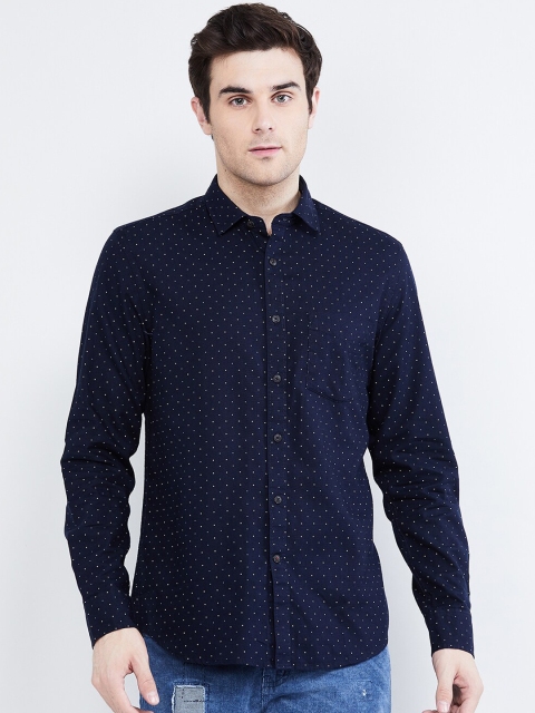 max Men Navy Blue Regular Fit Printed Casual Shirt