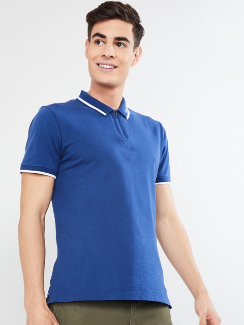 

max Men Blue Solid Polo Collar T-shirt
