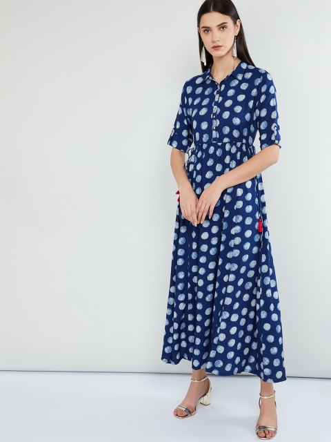 

max Women Navy Blue Polka Dot Printed Maxi Dress