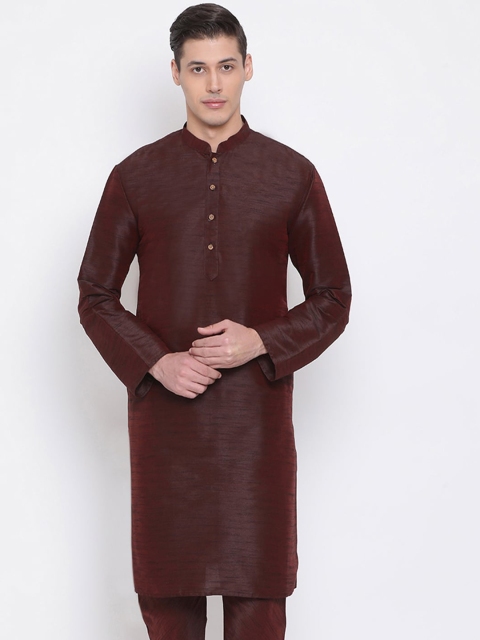 

VASTRAMAY Men Maroon Solid Straight Kurta
