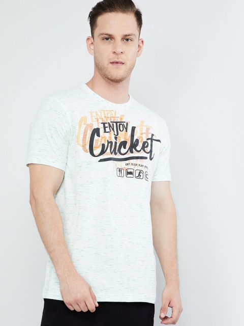 

max Men White & Black Printed Round Neck Slim Fit T-shirt