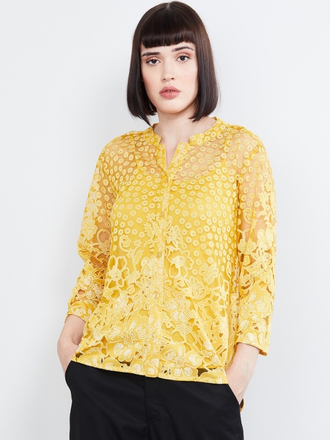 

max Women Yellow Printed Shirt Style Top