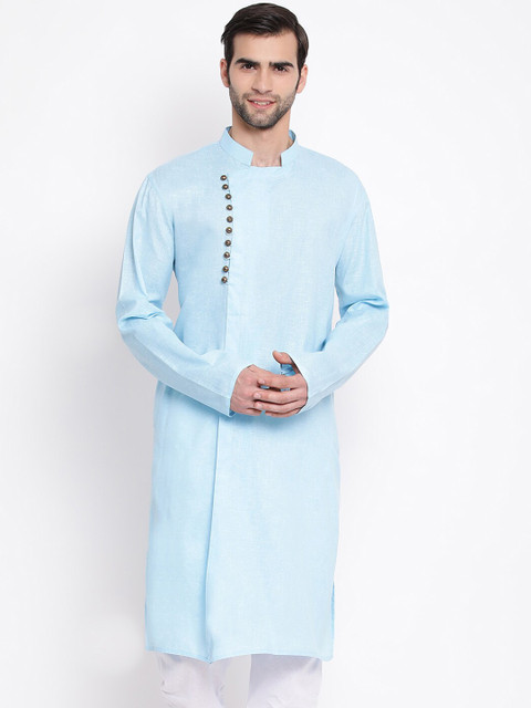 

VASTRAMAY Men Blue Solid Straight Kurta