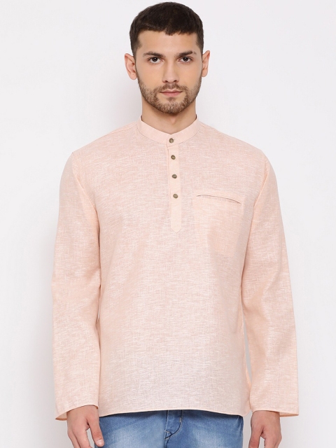 

VASTRAMAY Men Peach-Coloured Solid Straight Kurta