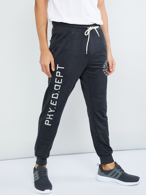 max Men Grey Printed Straight-Fit Joggers