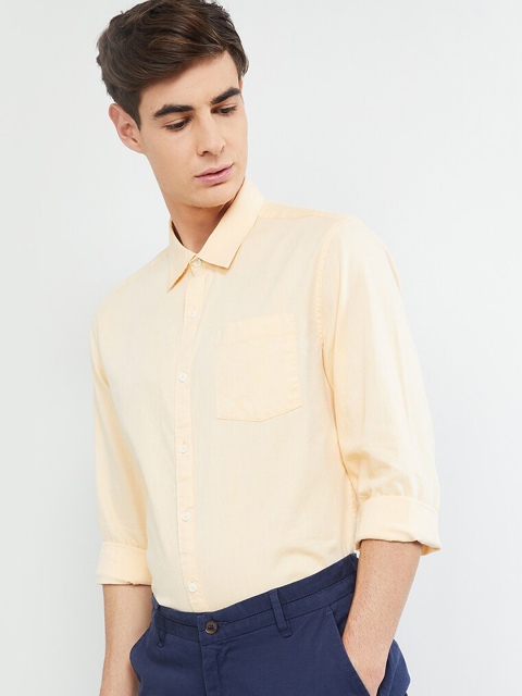 

max Men Yellow Regular Fit Solid Casual Shirt