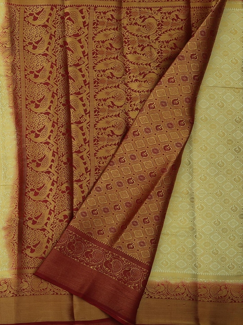 

Pothys Cream-Coloured & Maroon Jute Silk Woven Design Saree