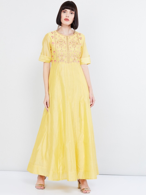 

max Women Yellow & Pink Floral Embroidered Maxi Dress