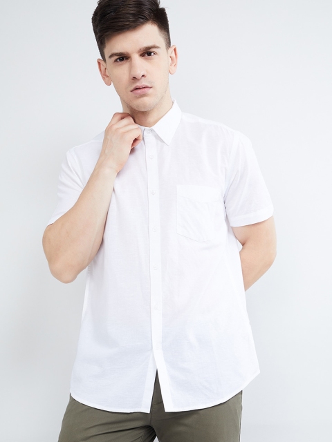 

max Men White Regular Fit Cotton Linen Casual Shirt