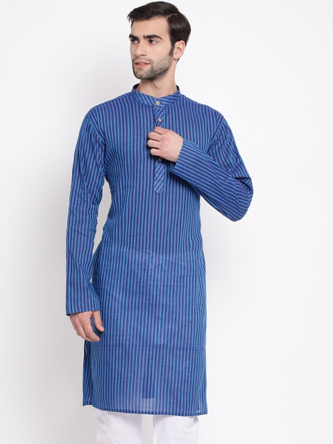 

VASTRAMAY Men Blue Striped Straight Kurta