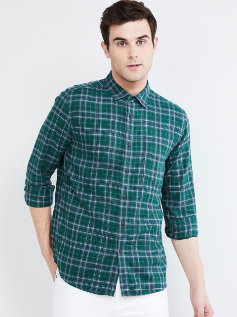 

max Men Green & Grey Regular Fit Checked Casual Shirt