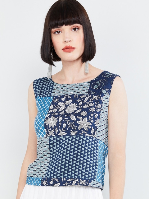 

max Women Blue Printed Top