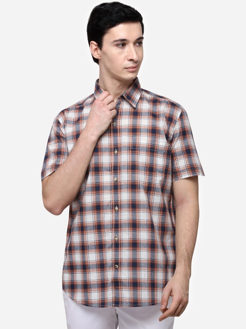 

Greenfibre Men Navy Blue & Brown Slim Fit Checked Casual Shirt