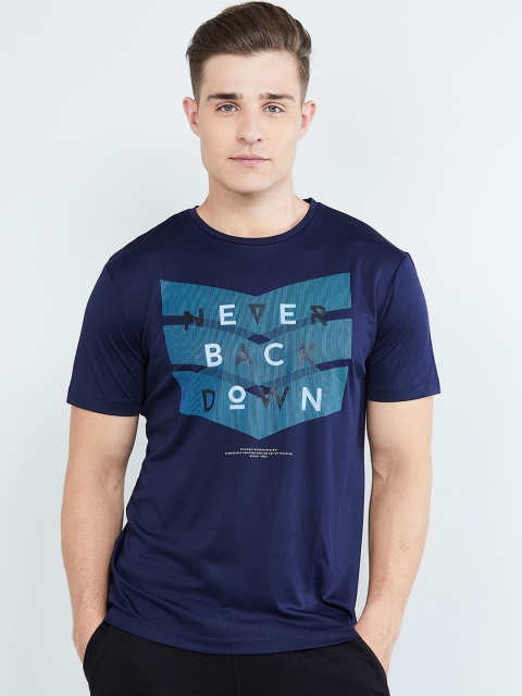

max Men Navy Blue Printed Round Neck T-shirt