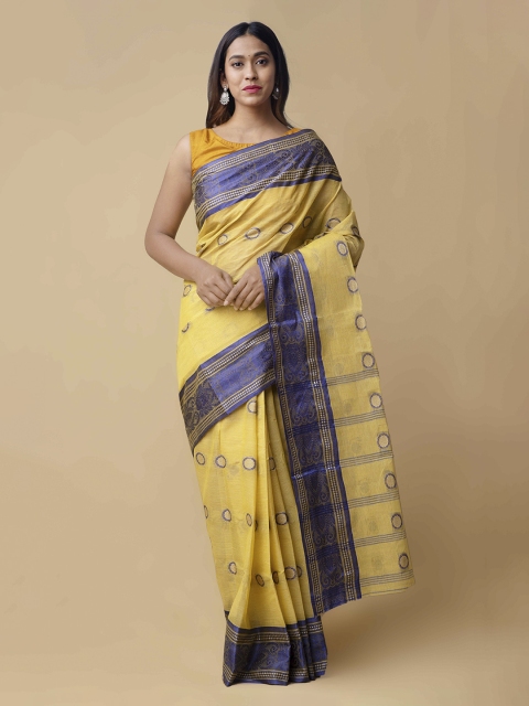 Unnati Silks Yellow Woven Design Handloom Pure Cotton Saree