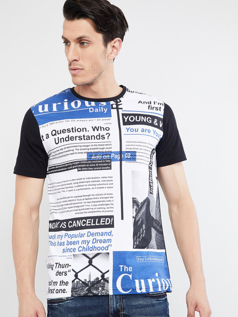 

max Men Black Printed Round Neck Slim T-shirt
