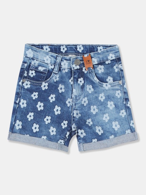 

Cherokee Girls Blue Printed Regular Fit Denim Shorts