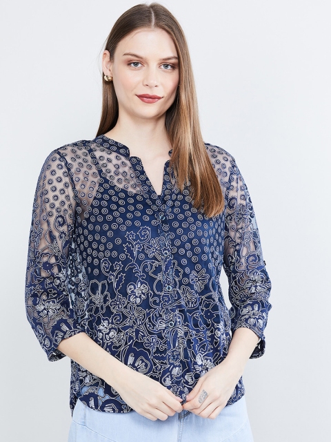 

max Women Blue Self Design Top