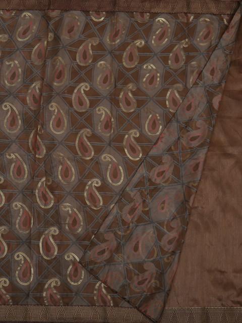 

Pothys Taupe Printed Poly Georgette Saree