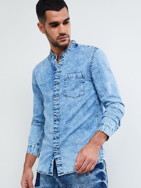 

max Men Blue Regular Fit Solid Casual Shirt