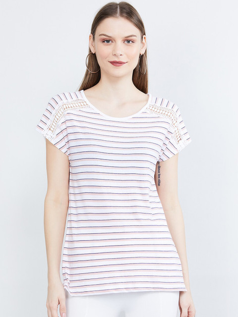 

max Women White & Peach-Coloured Striped Top