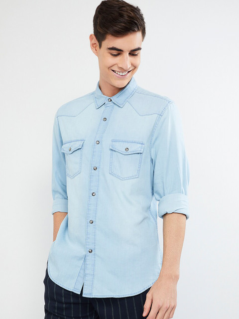 

max Men Blue Slim Fit Solid Casual Shirt