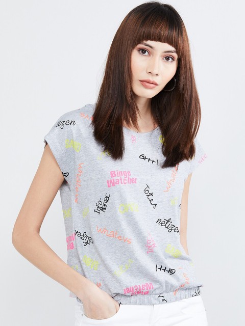 

max Women Grey Melange Printed Top