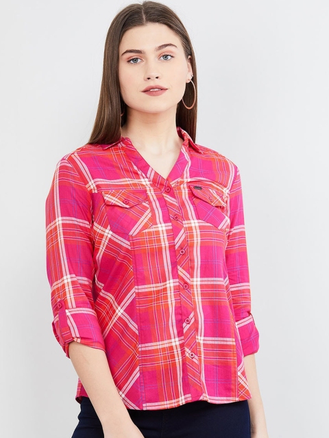 

max Women Red & Pink Regular Fit Checked Casual Shirt