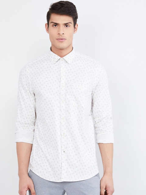 

max Men White & Grey Regular Fit Printed Casual Shirt