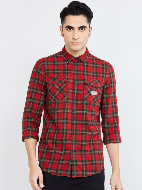 

max Men Red & Black Regular Fit Checked Casual Shirt