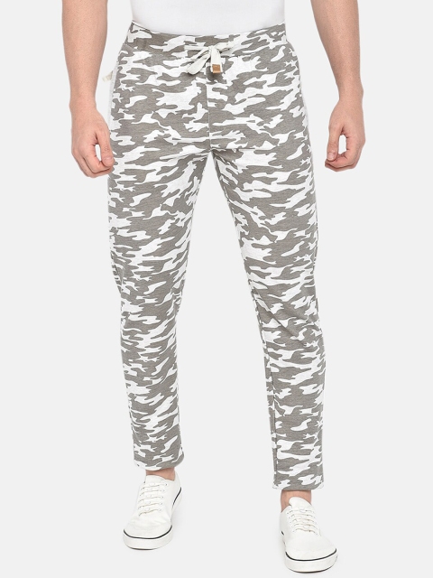 

beevee Men Off-White & Grey Camouflage Printed Straight-Fit Track Pants