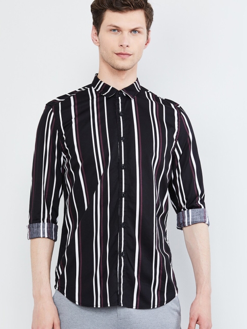 

max Men Black & White Slim Fit Striped Casual Shirt